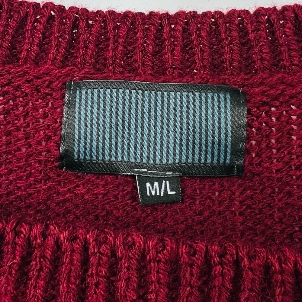 Burgundy Chunky Cable Knit‎ Sweater Zig Zag Detail Chest Women’s - Picture 3 of 6
